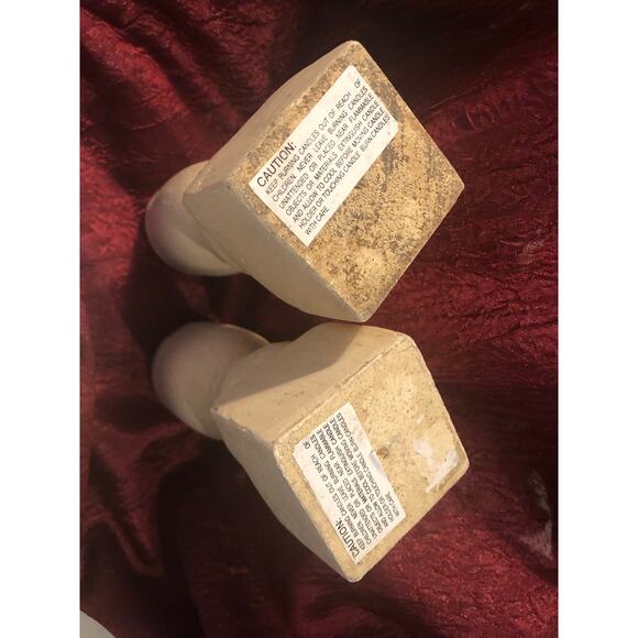 Rustic Country Farmhouse Vibe Candle Holders Wooden Off White 8” - Picture 6 of 6